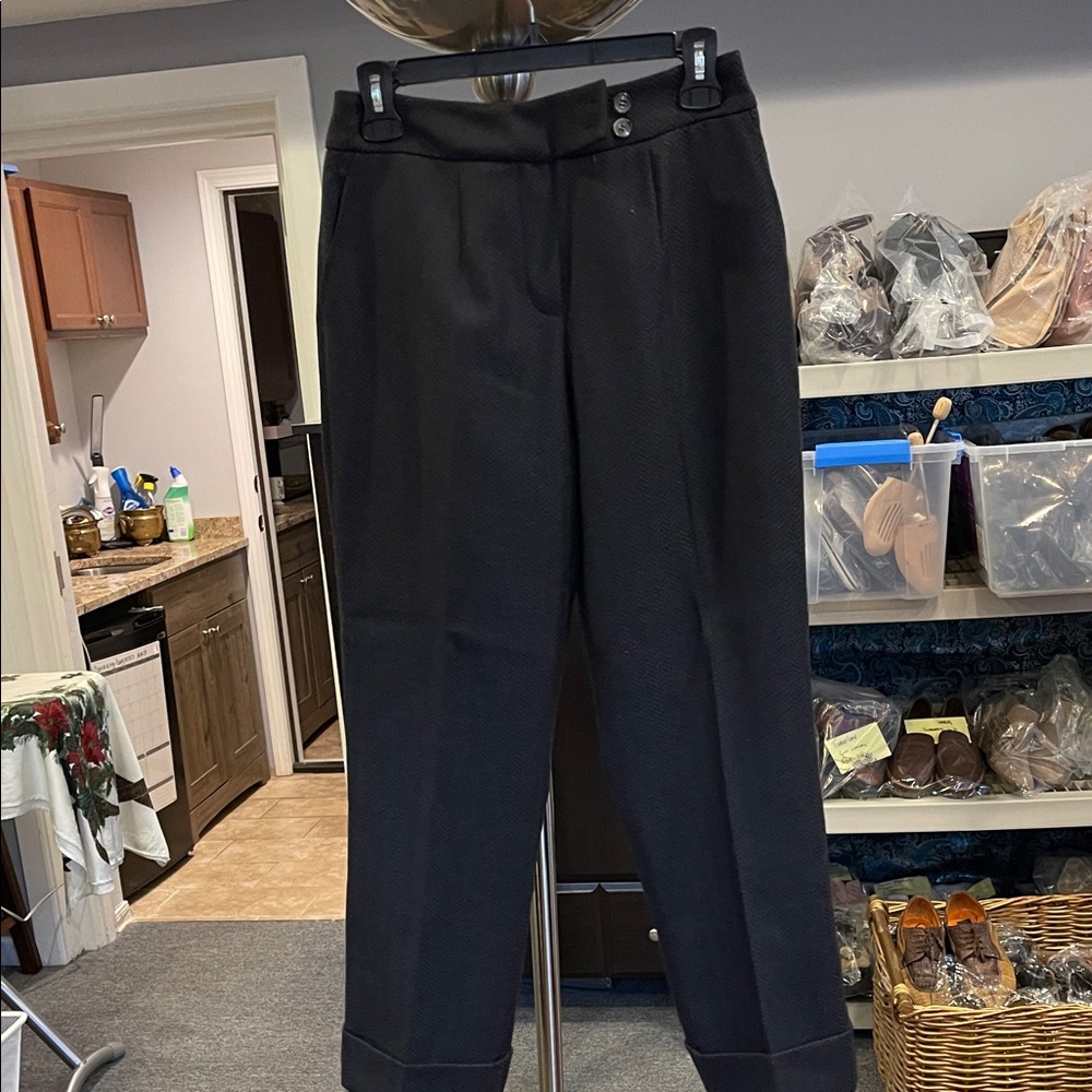 Collection Harve Bernard wool size 4P Black Tailored Pants MWT weaved cuffed